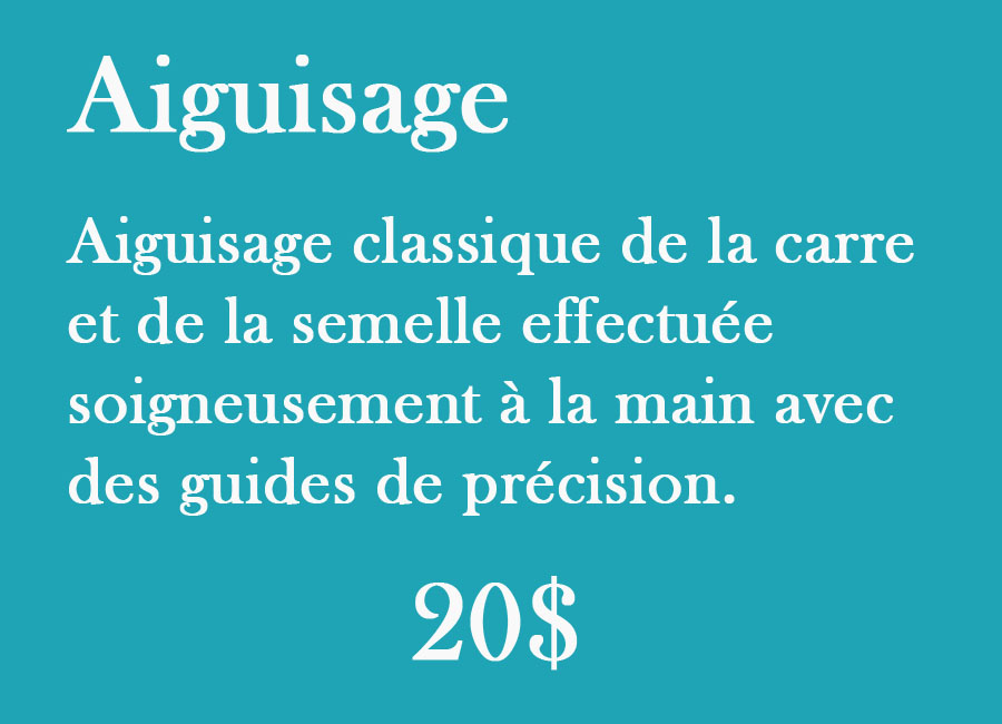 Aiguisage classique manuelle effectuée avec des guides, 89 degrés à la carre et 0,5 degrés à la base.